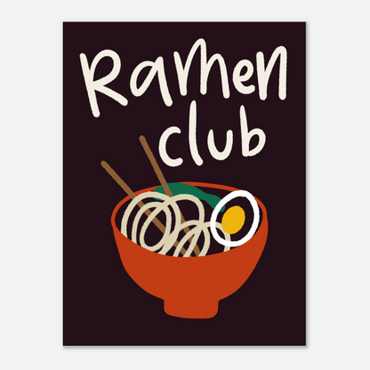Ramenposter med handskriven text Ramen Club, närbild i aubergine