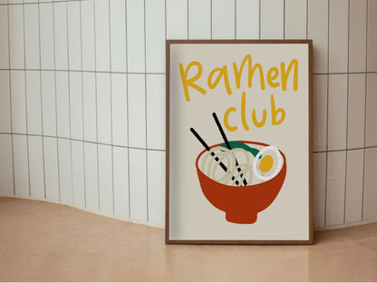 Ramenposter Ramen Club på vitkaklad vägg