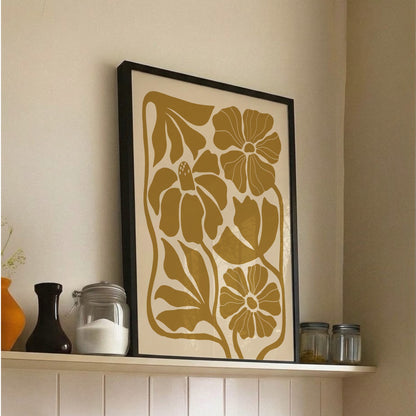 Solhatt i senapsgult, abstrakt grafisk blomposter