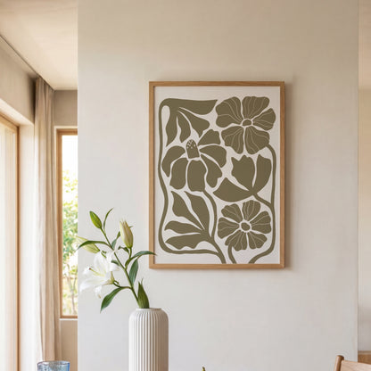 Abstrakt Blomposter Oliv