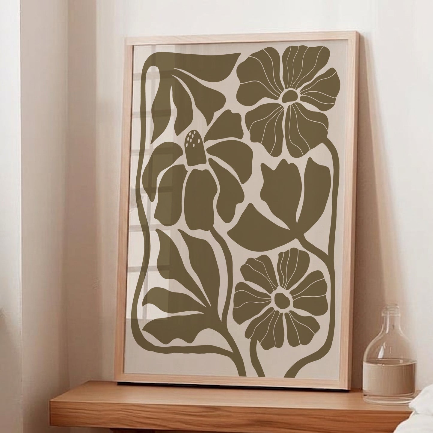 Abstrakt Blomposter Oliv