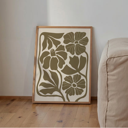 Abstrakt Blomposter Oliv