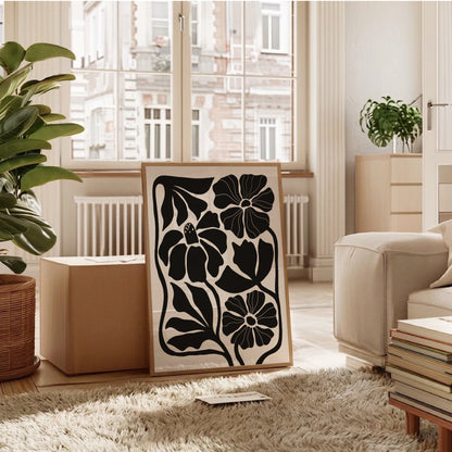 Abstrakt Blomposter Svart