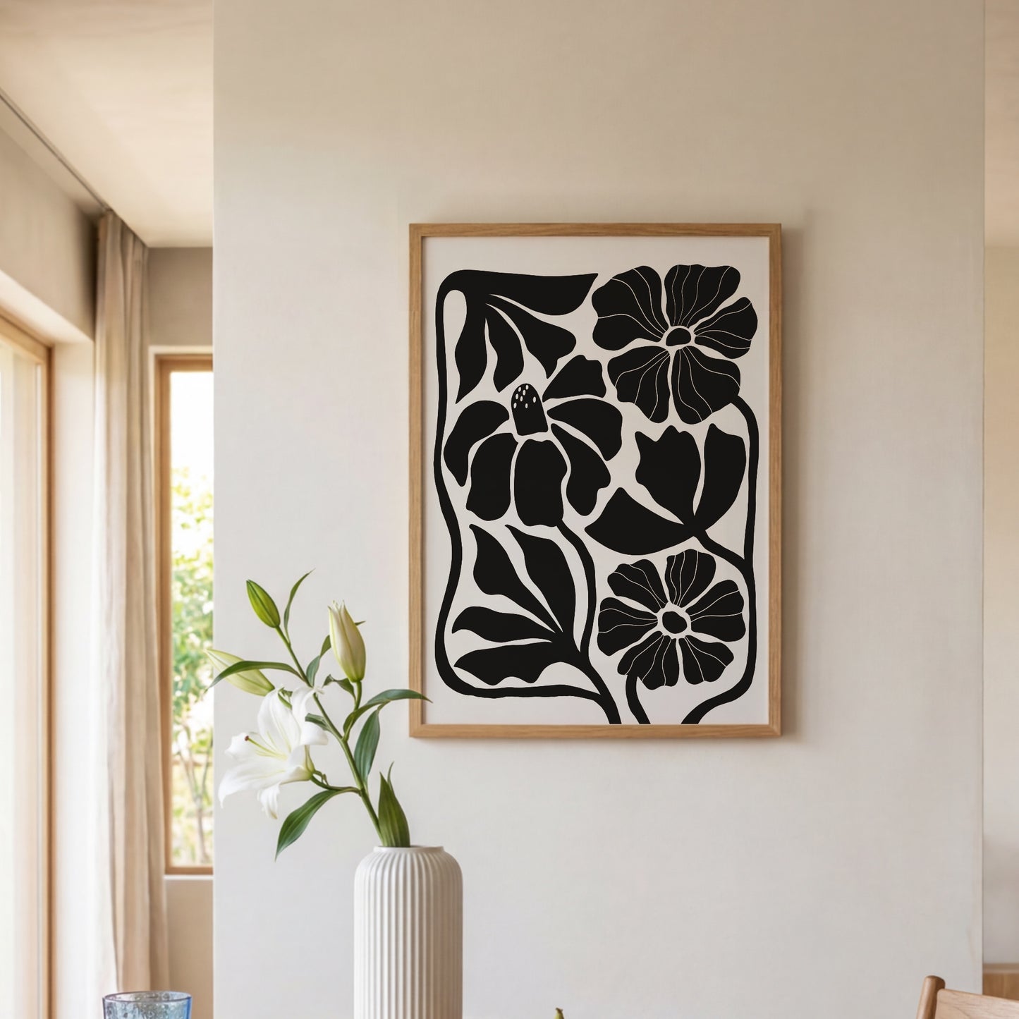 Abstrakt Blomposter Svart