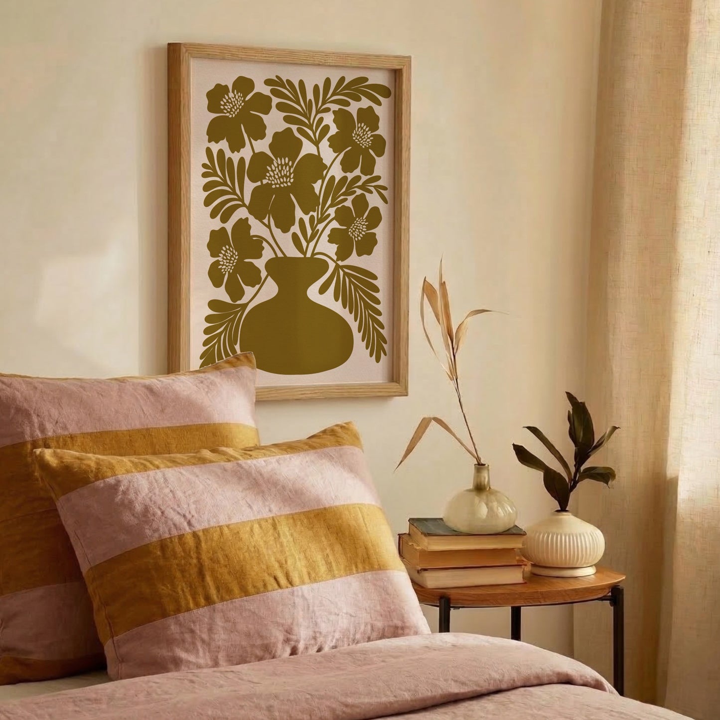 Vallmotavla i sovrum – Poppy Olive Pink