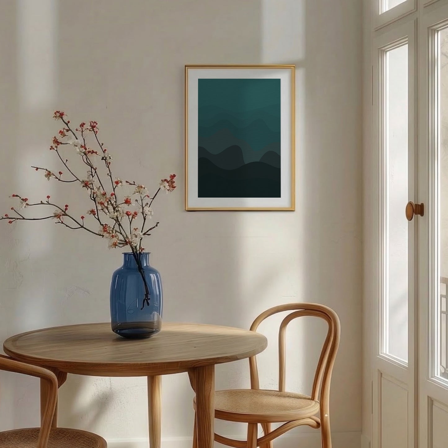 Dimmiga Berg – Stämningsfull Naturposter i Grönt och Blått