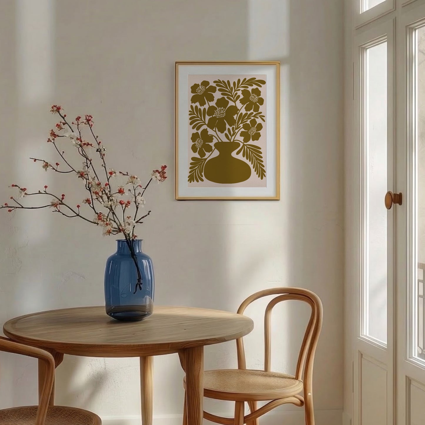 Botanisk poster i matsal – rosa vallmo