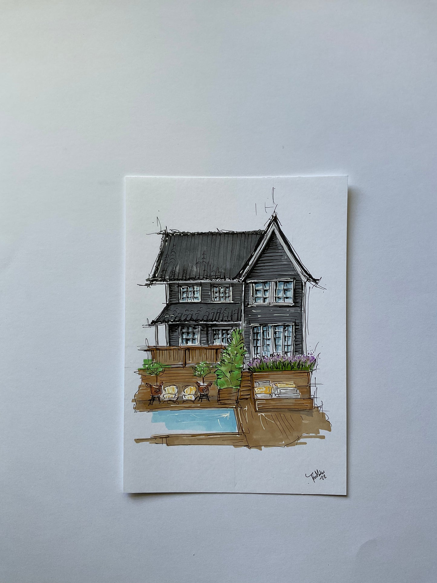 Unik bröllopsgåva: husillustration som förevigar platsen där brudparet bygger sin framtid.