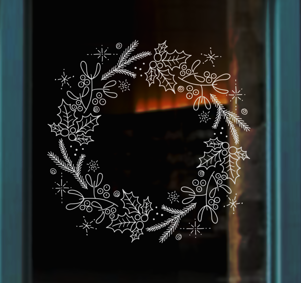 Julkrans utskrivbar stencil till  fönster dekoration 