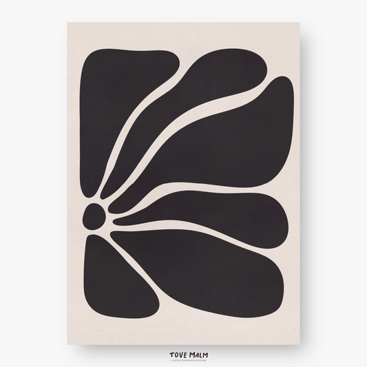 minimalistiskt svart dahlia blomma, illustrerad av Tove Malm