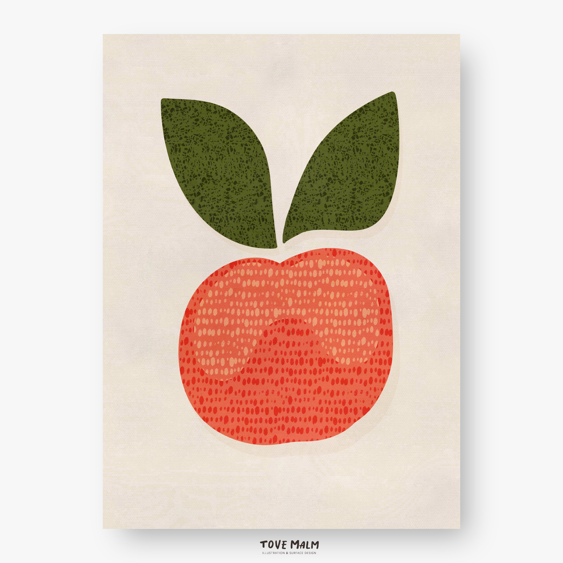 äpple poster för barnummmet, rött äpple på rosa bakgrund Tove malm studio