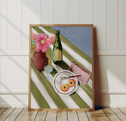 Stor Still Life poster med gröna ränder och somrig dukning av Tove Malm.