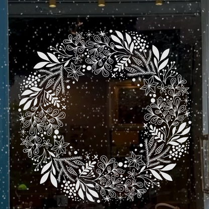 Boho julkrans med botaniska detaljer på fönster – digital chalk marker-mall