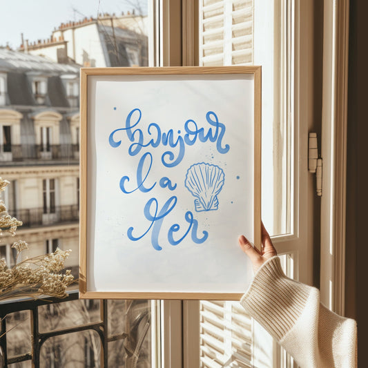 Bonjour La Mer Gouache Poster | Typografisk Konst för Hemmet