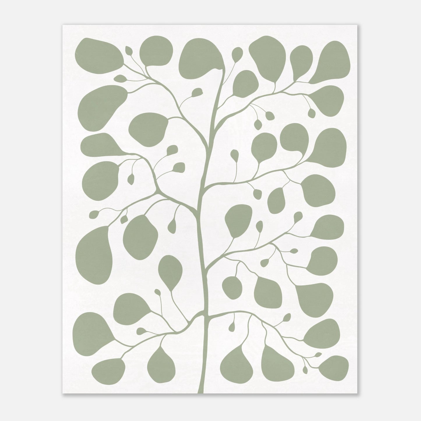 Handritad botanisk illustration av en Pilea-växt i en trendig jadegrön nyans på en ljus, texturerad bakgrund skapad av Tove Malm Illustration.