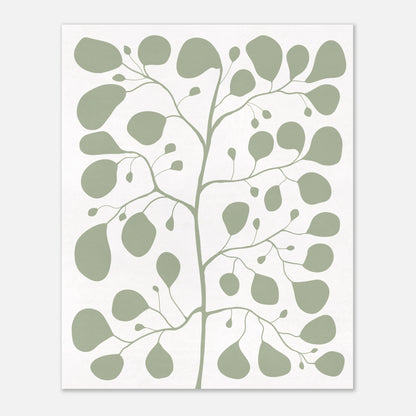 Handritad botanisk illustration av en Pilea-växt i en trendig jadegrön nyans på en ljus, texturerad bakgrund skapad av Tove Malm Illustration.