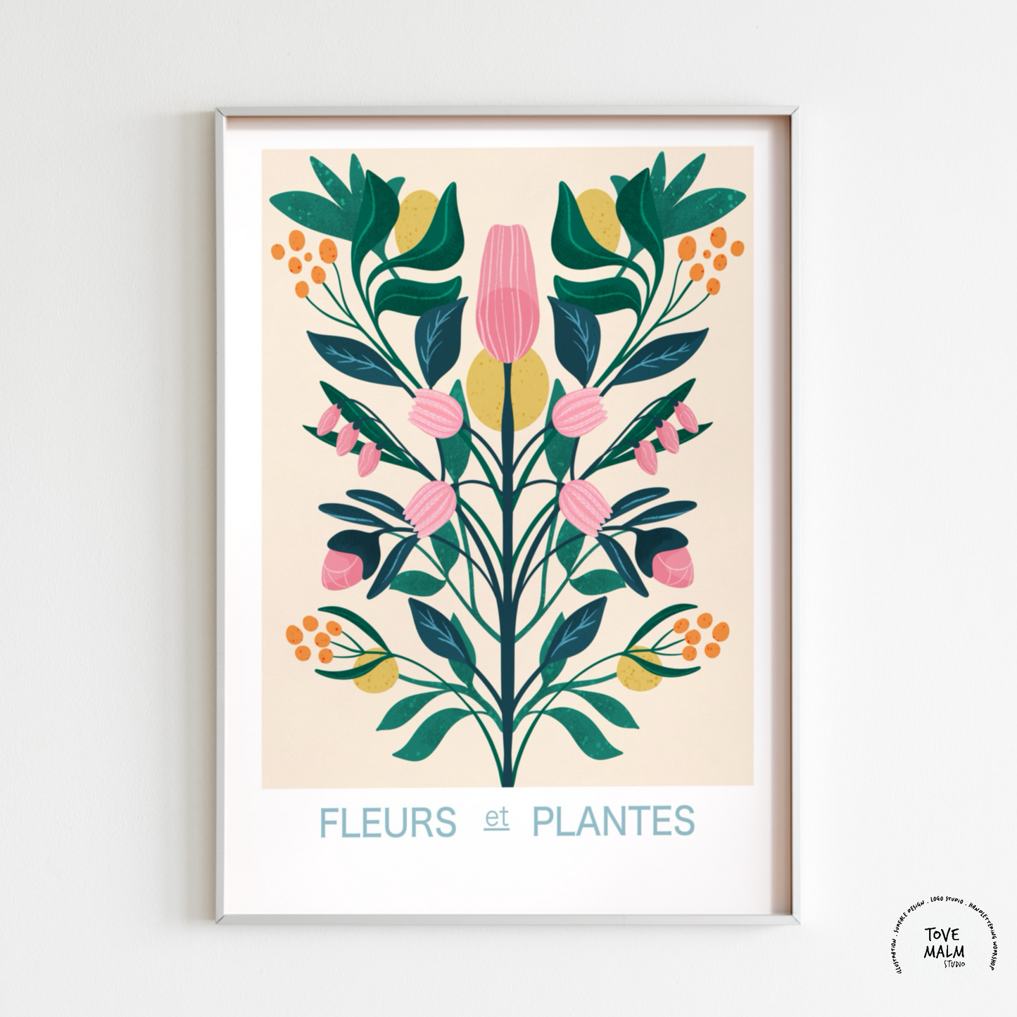 Fler et Plantes färgfull blomster poster i vit ram