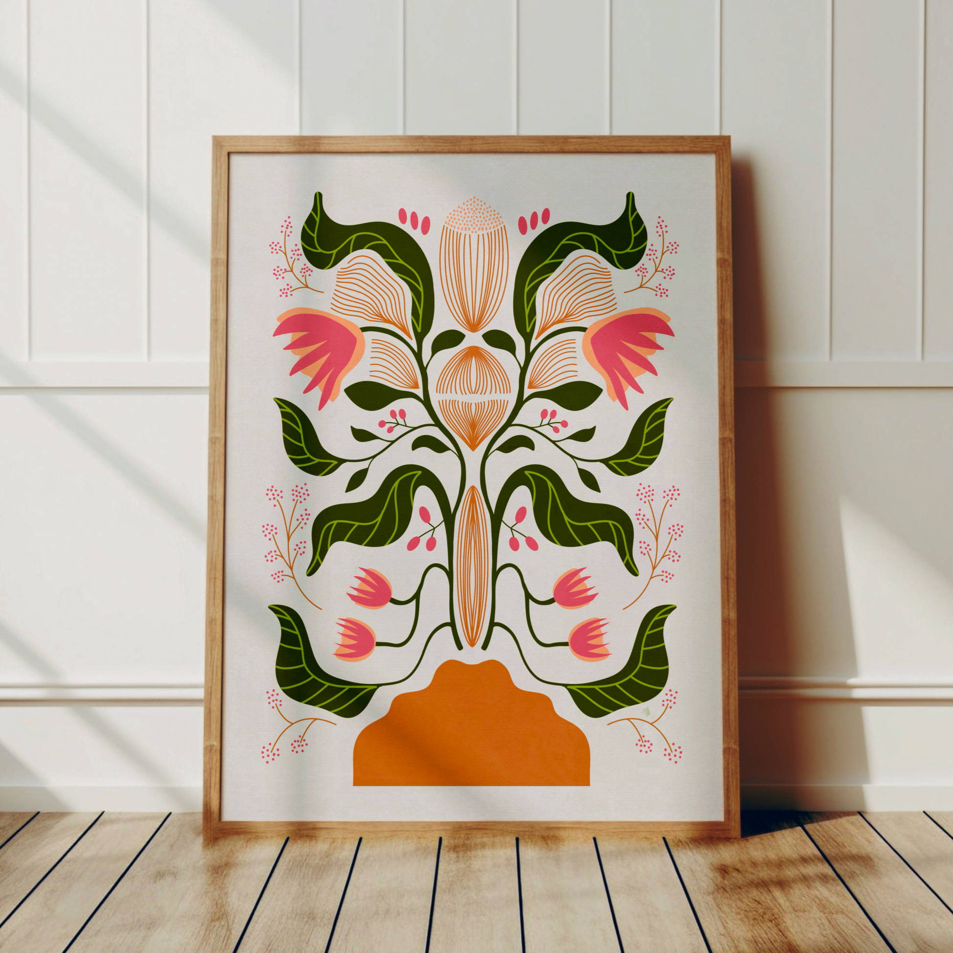 Floral poster med terrakotta färgad vas