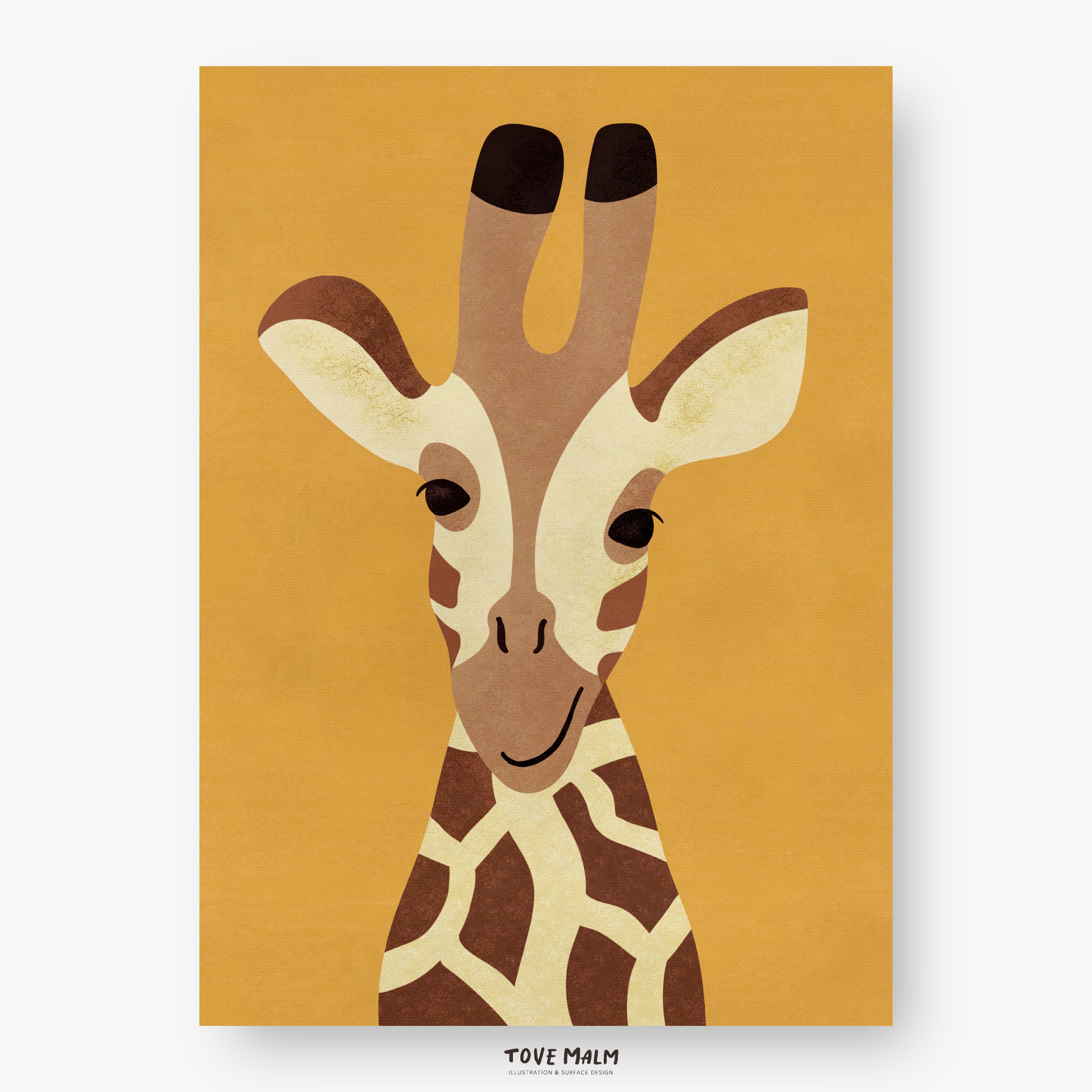 giraff poster i gula senaps toner, illustration tove malm