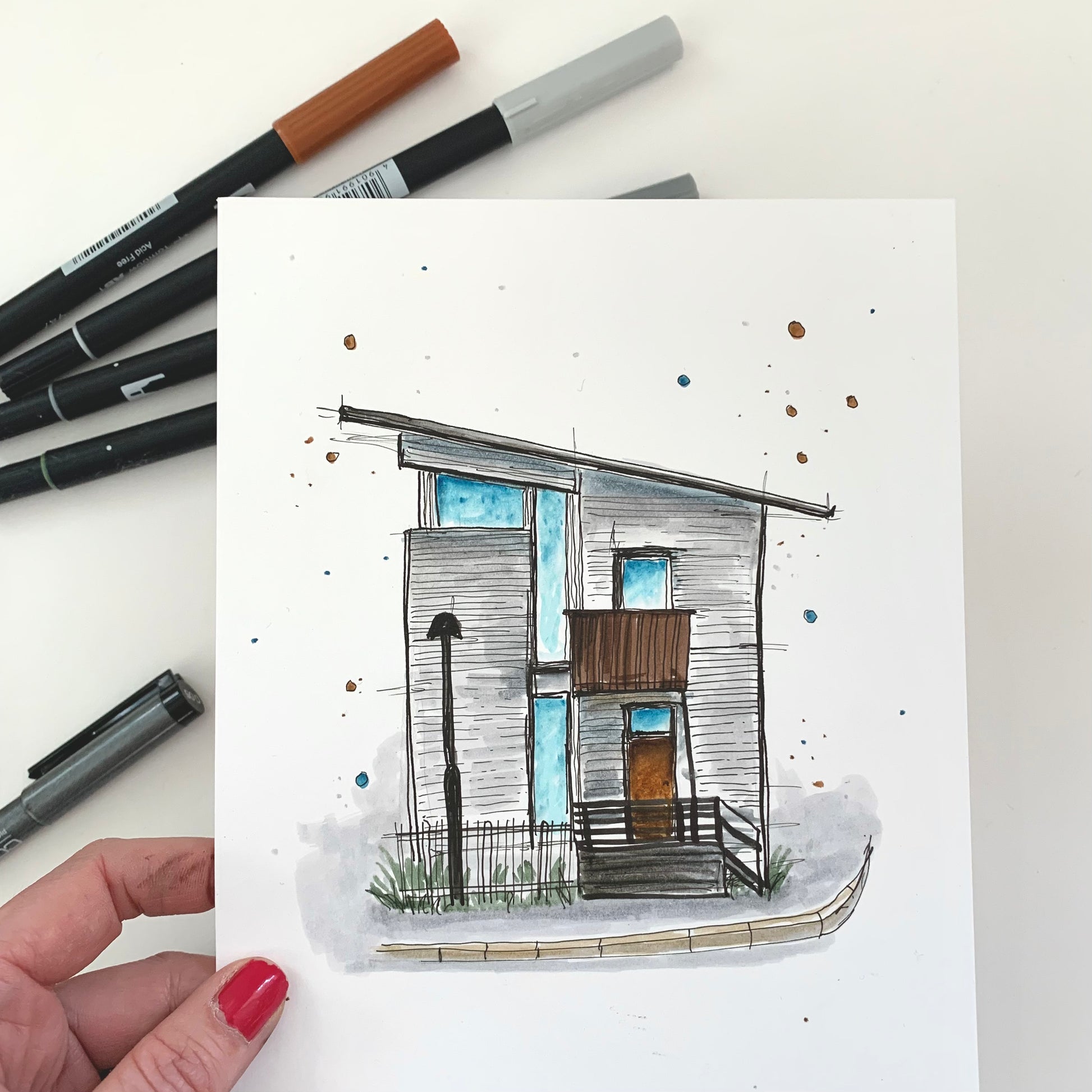 Personlig husillustration i handritad stil, en unik och omtänksam 