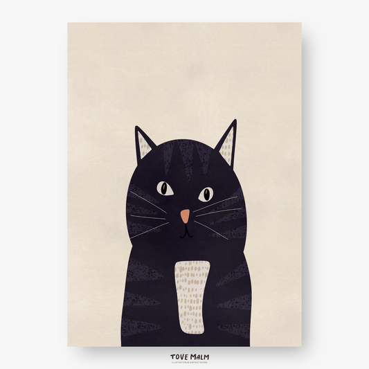 Gullig Katt Poster | Rivig Barntavla Illustration Tove Malm Studio
