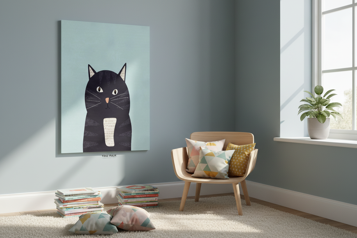 Läshörna barnrum med en katt tavla