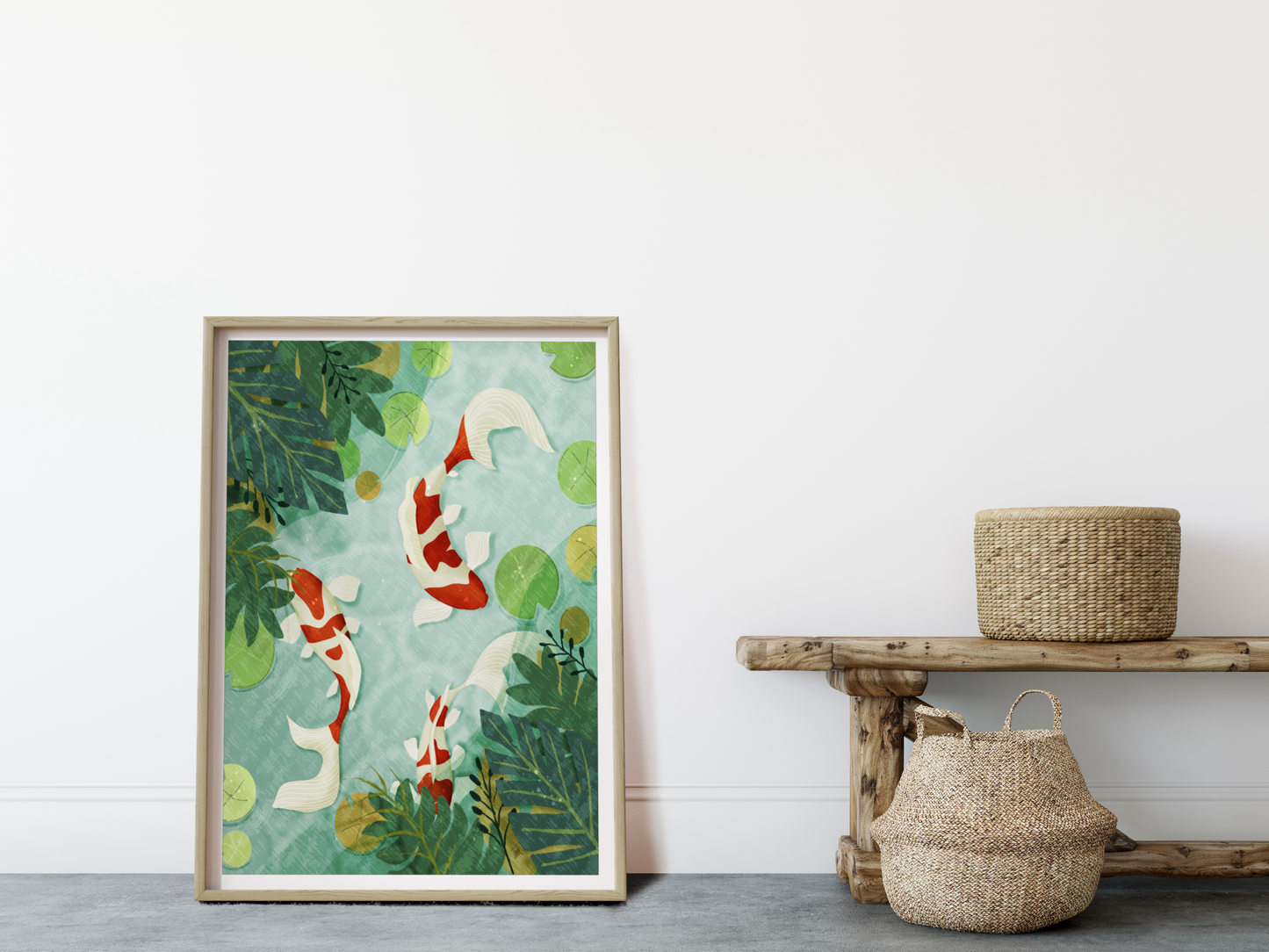 Botanical Koi Carp Poster – Tropical Wall Art for Kids Room