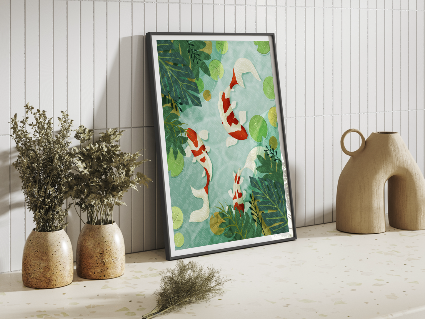 Botanical Koi Carp Poster – Tropical Wall Art for Kids Room