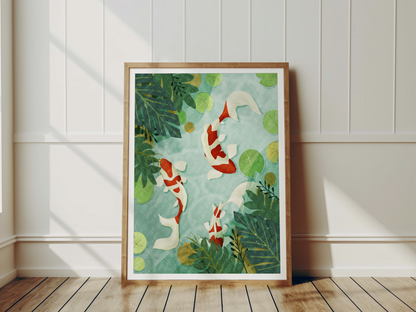 Botanical Koi Carp Poster – Tropical Wall Art for Kids Room
