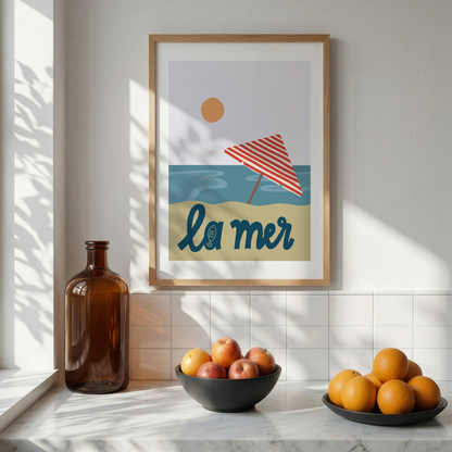 Konsttryck av Tove Malm Illustration med motivet La Mer, handmålad digital gouache.