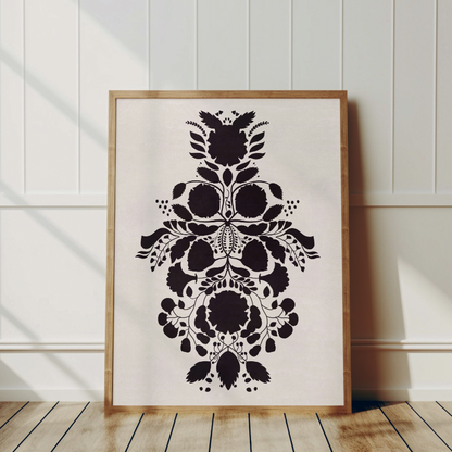 en ljusa kurbitspostern inramad i en tunn svart ram på en ljus vägg. Visar motivets eleganta detaljer och hur det passar i en minimalistisk inredning.