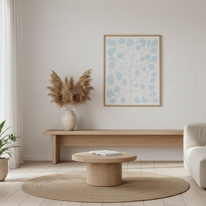 botansik poster i Japandi vardagsrum