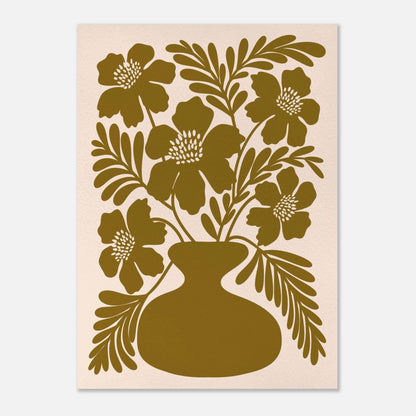 Botanisk poster med rosa vallmor mot olivgrön bakgrund – Tove Malm