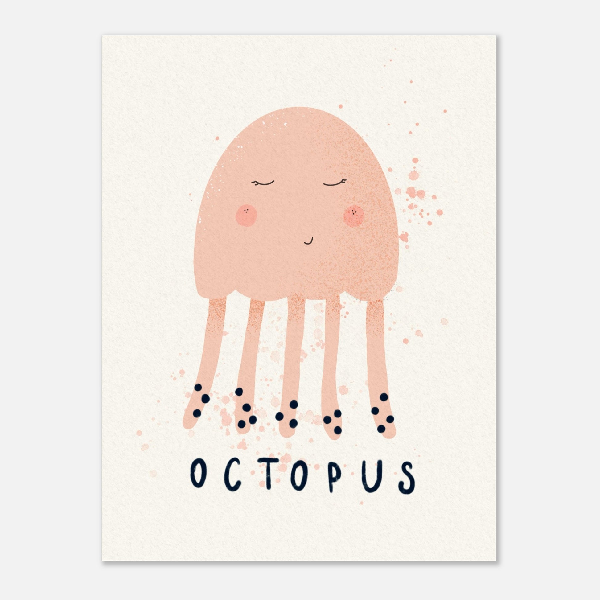 Bläckfiskposter i modern barnrumsinredning, abstrakt design och färgglad illustration som lyfter väggarna.