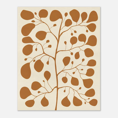 Närbild av botanisk poster Pilea Peperomioides, japandi-design, varm gul bakgrund