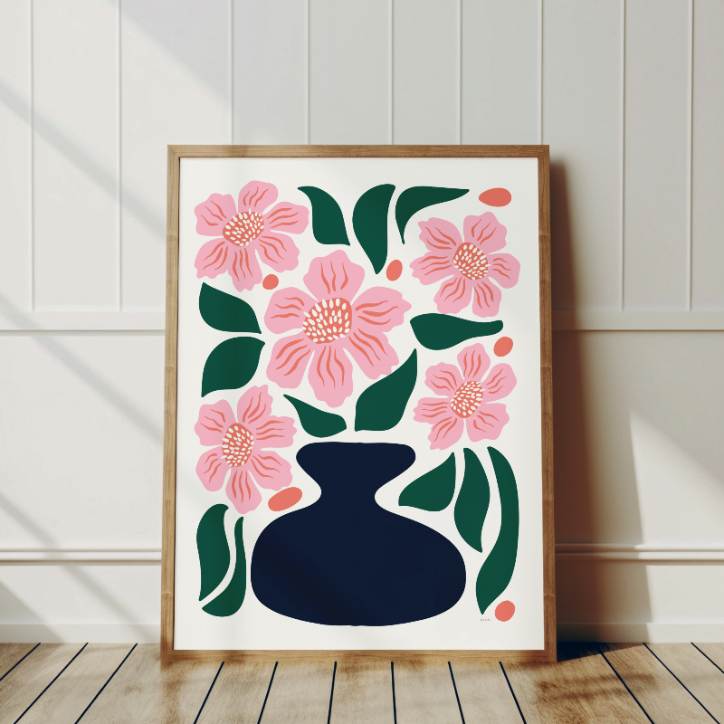 Botansisk poster i abstrakta former, toner i rosa och grönt