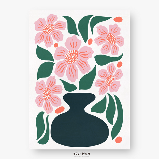 Rosa Blomster Poster | Abstrakt Flora Illustration av Tove Malm, Tove Malm Studio