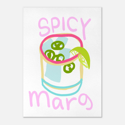 Handmålad spicy margarita poster i gouache med jalapenos och limeklyfta – färgglad kökskonst