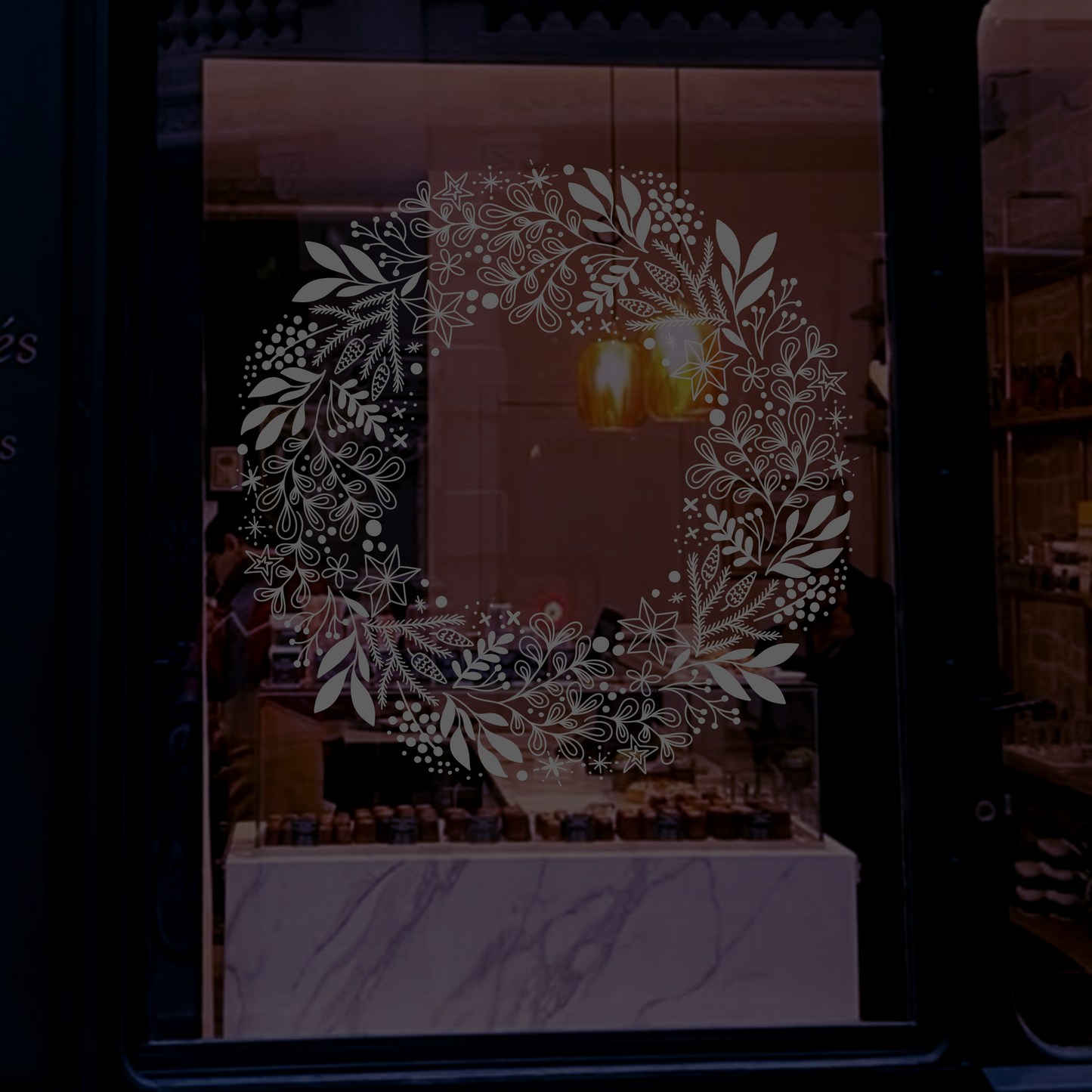 Stor boho-krans i svart kontur för chalk markers – perfekt för fönsterdekoration