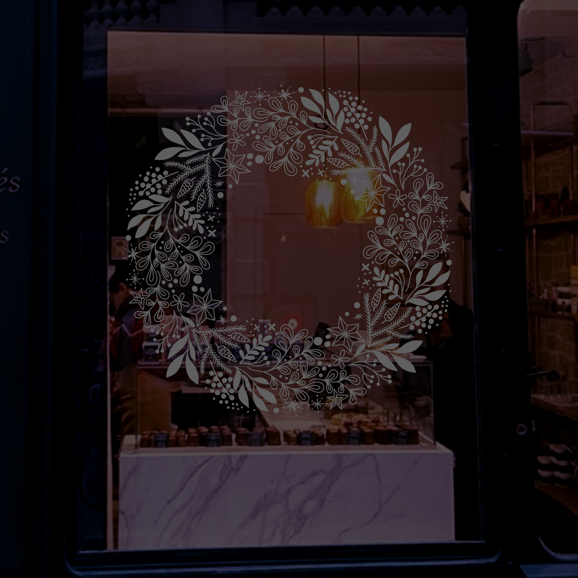 Stor boho-krans i svart kontur för chalk markers – perfekt för fönsterdekoration