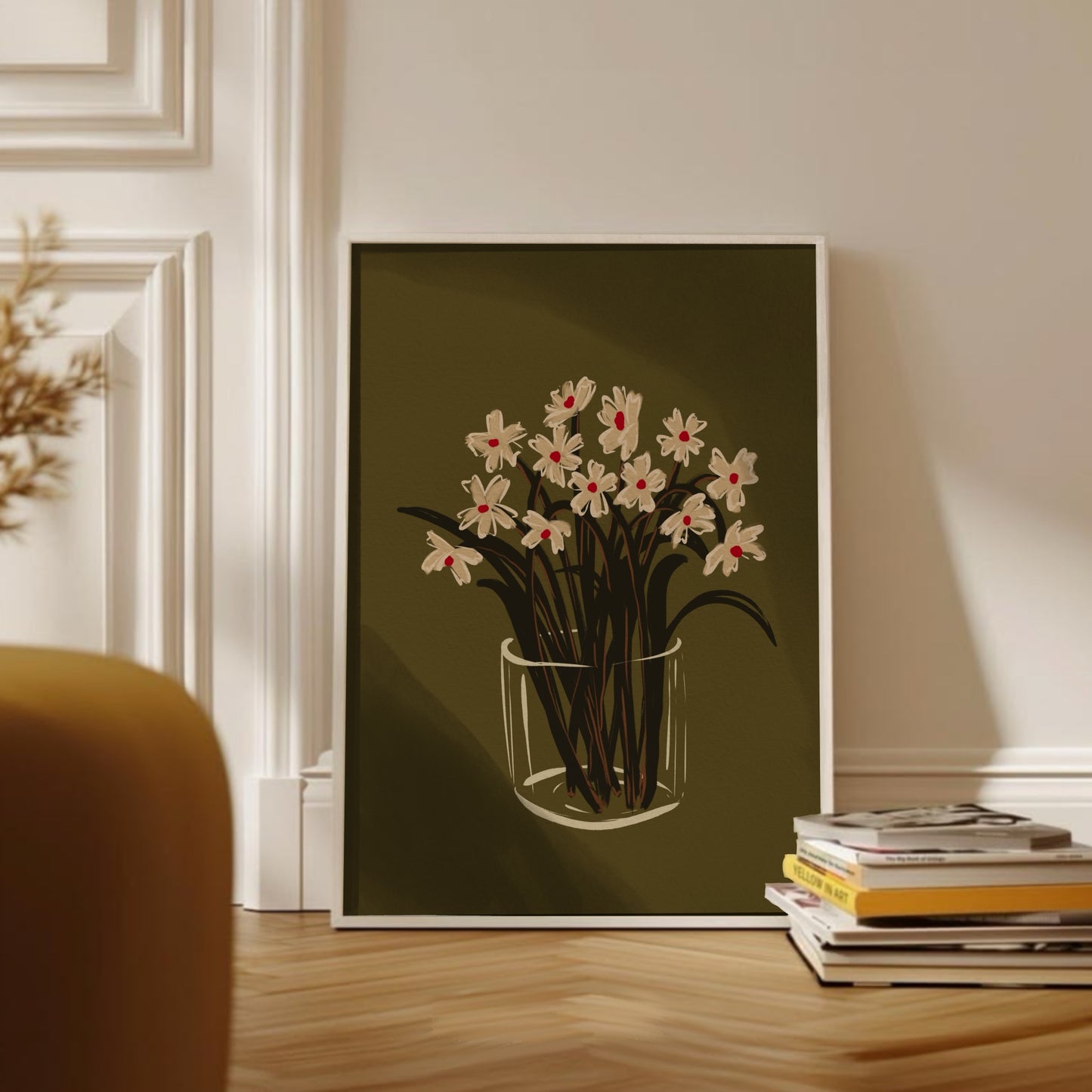 Sommarblommor i glas – Handmålad tavla med prästkragar